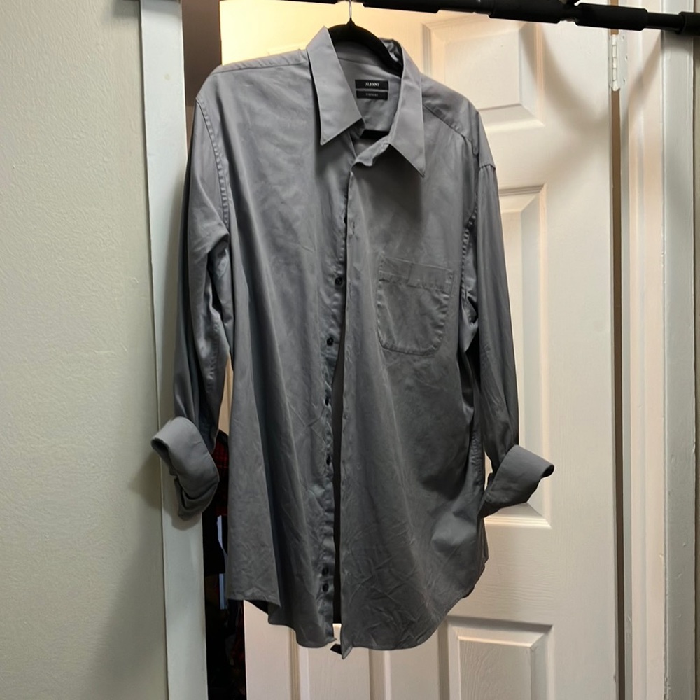 Alfani Gray Casual Button Down Shirt Relaxed Fit